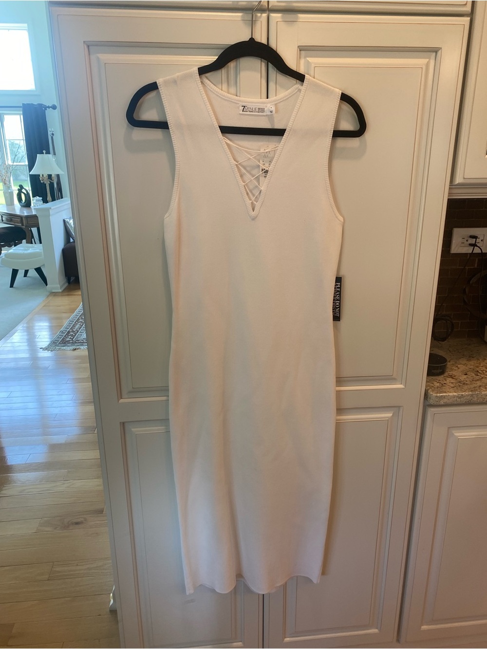 Lily Cream Sleeveless Lace-Up V-Neck Midi Dress